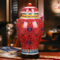 Jingdezhen Porcelain Enamel Colored Porcelain Chinese Red Fu Shou Grand Canister Vase Classical Chinese large floor vase