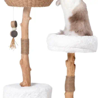 Cat Tree Tower with Two Real Branches, 44 INCH Wood Modern Cat Tower