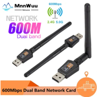 600Mbps USB Wifi Adapter 5GHz+2.4GHz USB2.0 Receiver Wireless Network Card Lan Wi-Fi High Speed Antenna 600Mbps USB WiFi Adapter