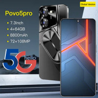Global VER Povo5 Pro 5G Smart Phone Deca-core 4GB+64GB 7.3 Inch Smart Phones Android 13 Mobile Phone 8800mAh Battery Face lD