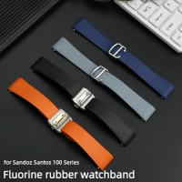 Metal Quick Release Watch Strap for Cartier Sandoz Santos 100 Series Men's Fluorine rubber watchband 21mm Folding buckle