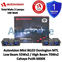 Autovision Donington MTL Mini BiLED 140 Watt Putih 6000K Lensa Biru 140W Flat Cut Off FCO Lampu Proj