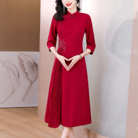 【Very Buy 非常勸敗】喜婆婆婚宴旗袍洋裝2023夏季氣質復古優雅中式風紅色長裙