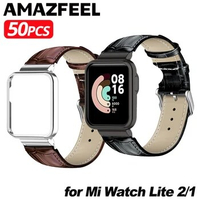 50pcs Band+Case for Redmi Watch 2 Lite Bracelet Leather Watch Strap for Xiaomi Mi Watch Lite Correa Metal Case Protector Belt
