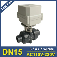 DN15 Plastic Actuated Valve AC110V-230V 3/4/7 Wires BSP/NPT 1/2'' 10NM On/Off 15 Sec Electric Shut Off Valve Metal Gear CE