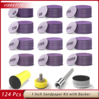 1 Inch 124Pcs Wet Dry Sandpaper Kit Hook&amp;Loop with Polishing Pads and Interface Pad for Grinder Rotary Tools and Wood Grinding