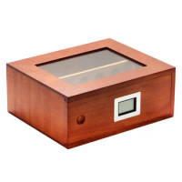 Cedar Wood Cigar Box, Moisturize Cigar Cabinet, Top Glass Display, Humidor Holder, Humidifier, Hygrometer, 12 Pieces