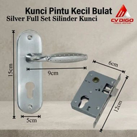 Kunci Pintu Gagang Bulat Silver Handle Pintu Full Set Kecil 15cm