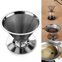 Reusable Coffee Filter 304 Stainless Steel Cone Coffee Filter Baskets Mesh Strainer Pour Over Coffee Dripper With Stand Holder
