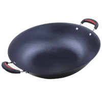Traditional Thickened Binaural Cast Iron Pot Vintage Round Bottom Large Iron Pot Household Cast Iron Pot Uncoated Non-stick Pan