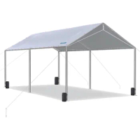 10X20ft Upgraded Heavy Duty Carport Car Canopy Party Tent with 3 Reinforced Steel Cables-Gainsboro free shipping
