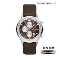 Emporio Armani Renato 爵士風範三眼設計手錶 棕色皮革錶帶 43MM AR11490