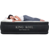 King coil plush pillow top King Air mattress with built-in high-speed pump best for home, camping, guests, 20 "King Size Luxury