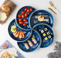 網紅陶瓷日式手繪餐盤月亮柳葉團圓拼盤餐具組合家用餐盤味碟擺盤