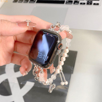 適用於珍珠錶帶 Apple Watch 女士錶帶 不鏽鋼金屬 手鍊錶帶 41mm 40mm 44mm 45mm iwatch8