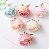 50Pcs Silk Artificial Flowers Round Heart Rose Head for Christmas Wreath Home vase Wedding Garden Party Arch Diy gift Hot sales