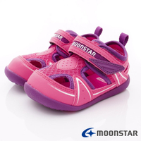 ★日本月星Moonstar機能童鞋頂級學步系列寬楦軟式彎曲輕量護趾涼鞋款1344粉(寶寶段)