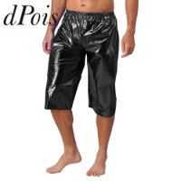 Fashion Mens Shiny Metallic Shorts Loose Short Pants for Music Festival Rave Outfit Stage Performance Disco Theme Party Clubwear