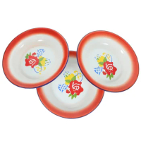 3 Pcs Flatware BBQ Enamel Plate Fruit Salad Chinese Style Snack Plates Dried Food Container