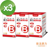 【悠活原力】原力緩釋維生素B群 緩釋膜衣錠X3盒(30粒/瓶 綜合維生素 綜合維他命 B群 維生素B群 維他命B群)