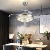 42 inch Ceiling Fan Light Modern LED Crystal Chandelier Bedroom 3 Color Light with Remote Control 36W