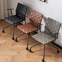 Italian Simple Office Chair Saddle Leather Woven Computer Chair Gaming Chair Modern Office Furniture Home Swivel Back Armchair
