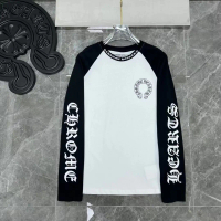 Chrome Heart Chrome Horse Print Color Block Raglan Cotton Crew Neck Long Sleeve T-Shirt Unisex