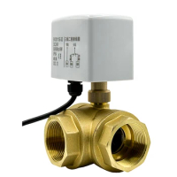 2" 3 Way Motorized Ball Valve 3-Wire 2 Control T/L Type Brass Electric Ball Valve