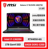 【微星特仕賣場】微星 Katana 17 B13VEK-1065TW 電競筆電 13代i7/64G/1TB