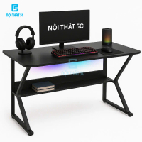 Bàn gaming, bàn làm việc Nội Thất 5C -Model 1 chân chữ K cong hộp 2x4cm sơn tĩnh điện kèm kệ lửng, b