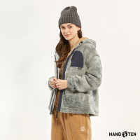 Hang Ten-女裝-恆溫多功能-石墨烯雪爾帕外刷毛抗靜電保暖可拆袖兩穿連帽外套-灰綠