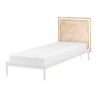 VEVELSTAD 單人床框附1個床頭板, 白色/tolkning 籐製, 90x200 公分