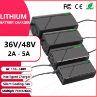 36V 48V Charger 2A 5A 10S 13S Lithium-ion Battery Pack Charger 42V 54.6V 5A Intelligent Fast Charging EU Plug With Cooling Fan