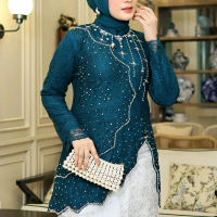 FREE HIJAB  -  Set Kebaya Ghania Brokat Payet Premium - Kebaya Wisuda Modern - Kebaya Brokat Set Rok