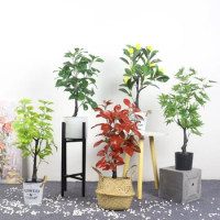 Artificial Green Maple Watercress Ginkgo Tree Simulation Bonsai Fake Potted Plants Plastic Lemon For Home Ornament Office Decor