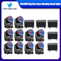 NO Tax 10Pcs LED Beam Wash Big Bees Eyes 19x40W RGBW Zoom Moving Head Lighting With 5 Flycases DJ Disco Stage Effect Equipment