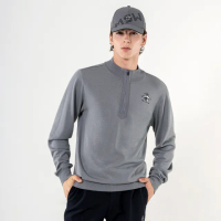 【Munsingwear】企鵝牌 男款灰色企鵝刺繡拉鍊立領長袖毛衣 MGUT4C01
