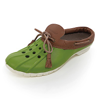 美國加州 PONIC&amp;Co. CODY 防水輕量 洞洞半包式拖鞋 雨鞋 亮綠色 防水鞋 休閒鞋 懶人鞋 真皮流蘇 環保膠鞋