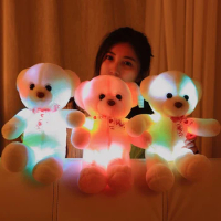 35cm Cute Light Up LED Teddy Bear Soft Stuffed Animals Plush Toy Luminous Doll Colorful Glowing Teddy Bear Doll Gift for Kids
