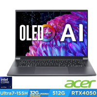 Acer 宏碁 Swift X SFX14-72G-736M 14吋輕薄筆電(CU7-155H/32GB/512GB/RTX 4050/Win11)