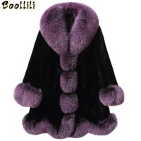 Women's Boollili 2023 Fur Coat Real Mink Coat Winter Jacket Women Fox Fur Collar Luxury Jackets for Women Warm Overcoat
