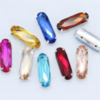 12p 7x21mm color oval rectangle sew on crystal glass flatback rhinestones jewels 4 holes silver setting crafts for wedding dress