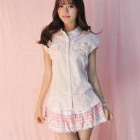 Japan Liz Lisa Cotton Striped Bow Pocket Blouse Sleeveless Shirts
