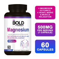 Bold Vitamins Magnesium Glycinate 500mg Supplement (60 Caps) Heart, Nerve And Muscle Health Support 