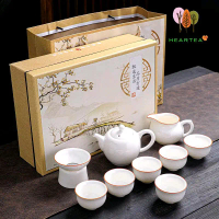 Chinese Tea Set Ceramic / Kungfu Teko Set 10 in 1 (Putih)