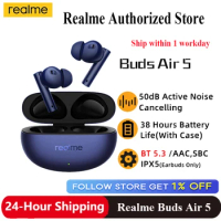 100% Realme buds Air 5 TWS Earphone 50dB Active Noise Cancelling True Wireless Headphone Bluetooth 5.3 38 Hour Battery Life IPX5