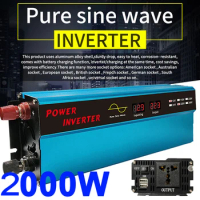 Pure Sine Wave Inverter 2000W DC 12V 24V To AC 110V 220V Dual Digital Display Voltage Transformer Charger Power Converter