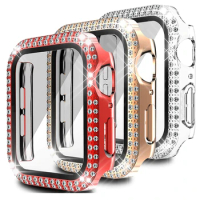 women cases for apple watch case 40mm 44mm serie se 6 5 4 3 Diamonds Hard PC Cover Built-in Tempered Glass cover for iwatch case