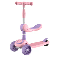 Foldable Kick Scooters Music Board Seat Flash Wheels Adjustable Height Child Cycling Foot Scooter For 2-10 Years Kids Boys Girl