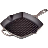 Le Creuset Enameled Cast Iron Signature Square Skillet Grill, 10.25", Oyster